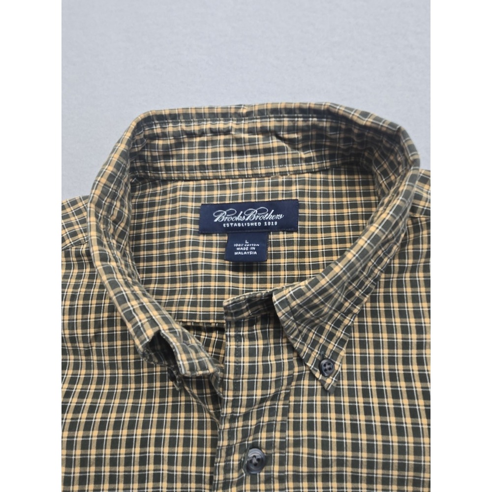Brooks‎ Brothers Button-Up Dress Shirt Mens Large Black & Tan Plaid Long Sleeve